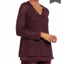 NWT NIC+ZOE Shine On Sweater in Cranberry Size PS Split Back V Neck - £44.83 GBP