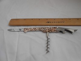 Vintage Animal print pocket knife w/ corkscrew, bottle opener, &amp; knife blade  - £7.86 GBP