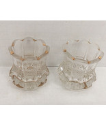 Vintage glass candle holders cut glass hobnail style trim scalloped gold... - $19.75