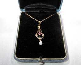 Vintage Antique Art Deco Lavalier Seed Pearl Necklace K985 - £172.88 GBP