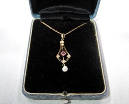 Vintage Antique Art Deco Lavalier Seed Pearl Necklace K985 - £172.33 GBP