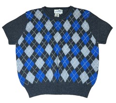 Vintage Casual Connection Lambswool Gray Blue Argyle Sweater Short Sleev... - $34.64
