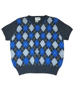 Vintage Casual Connection Lambswool Gray Blue Argyle Sweater Short Sleev... - $47.37 CAD