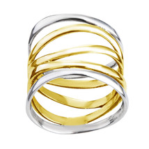 Trendy Two Tone Wide Five Band Coil Wrap Gold over Sterling Silver Ring-6.5 - £19.06 GBP