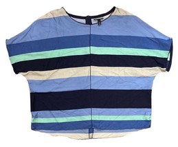 Allison Brittney Womens Blouse Blue White Striped Short Sleeve Zipper Back L New - £7.78 GBP