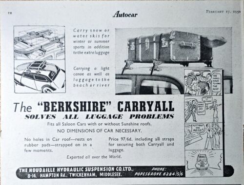BERKSHIRE CARRYALL LUGGAGE-1950 Vintage Print Ad-Houdaille Hydraulic Co ... - £7.71 GBP