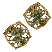 vintage Ross Simons sterling silver gold tone emerald clip on earrings 9/22 - £43.80 GBP