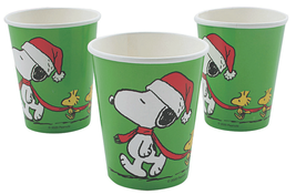 9 oz Peanuts Christmas Party Santa Snoopy &amp; Woodstock Disposable Paper C... - $8.42