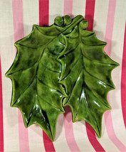 Vintage Atlantic Mold Ceramic Holly Leaf Berry 9” Christmas Divided Candy Dish - £7.99 GBP