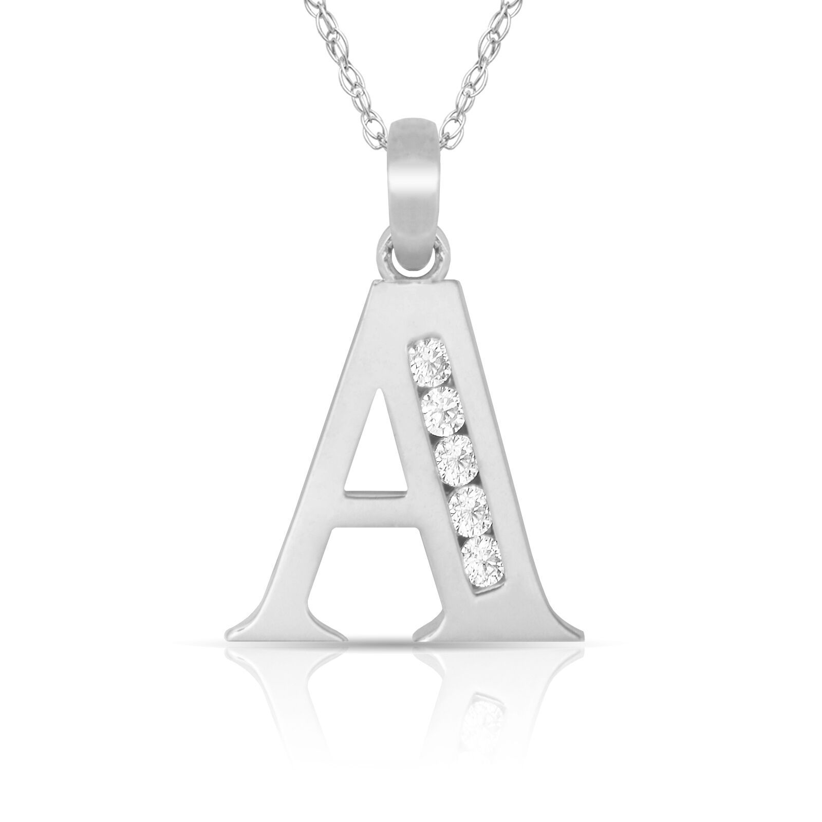 Primary image for 14K Solid White Gold Block Initial "A" Letter Charm Pendant & Necklace