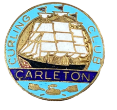 Carleton Curling Club Curlers  Enamel Medal Pin Sailing Boat 1950s Rare - £7.73 GBP