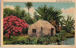Old Hawaiian Grass Hut Vintage Linen Postcard 1953 - $11.83