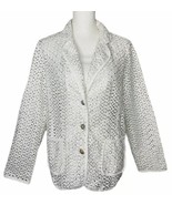 Susan Graver Style Jacket Blazer White Eyelet Embroidered Linen Cotton S... - $29.69