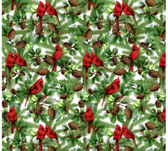 David Textiles 100% Cotton Precut Fabric, Fat Qtr 18&quot; X 21&quot;, Red Cardinals, Pine - £4.67 GBP