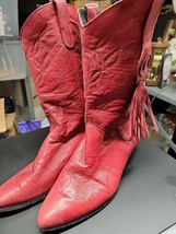 Vintage 80s RED FRINGE WESTERN boots laredo pointy toe cowboy boots size 10m - $27.03