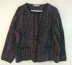 JM Collection Sz L Button Up Long Sleeve Black/Purple Sparkly Cardigan Sweater - £11.62 GBP