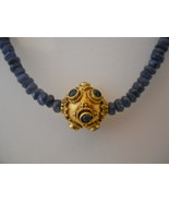 Genuine Faceted Sapphire &amp; 20K Gold Necklace With Gold &amp; Sapphire Center... - £294.98 GBP