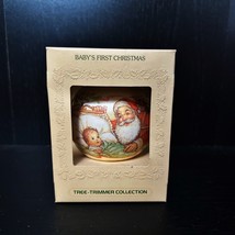 Hallmark White Satin Ball Ornament Baby&#39;s First Christmas 1980 Santa Vintage - £29.61 GBP