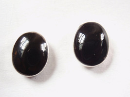 Simulated Black Onyx Oval 925 Sterling Silver Stud Earrings - $6.29
