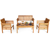 4 PCS Outdoor Sofa Furniture Set Acacia Wood Coffee Table Cushioned Chair Deck - £376.05 GBP