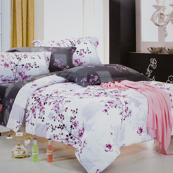 [Plum in Snow] 5PC Bed In A Bag (Twin Size)