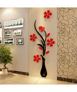 3D DIY Flower Vase Removable Mirror Wall Art Sticker Home Room Decal Mur... - £22.95 GBP