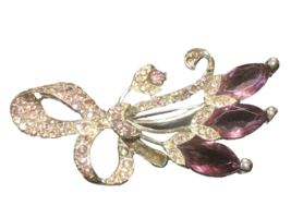 Pell Vintage Brooch Lavender Faceted Rhinestones Silvertone - Missing St... - £6.65 GBP