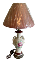 Vintage Ceramic Hand Painted Ceramic Rose Lamp With Brass Base. Artist Signed. - £31.27 GBP