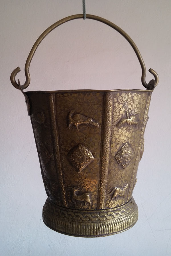 Primary image for Nepalese Traditional 8 Auspicous Signs Carved Decorative Bucket 11" - Nepal