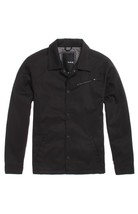 Men&#39;s Guys Hurley Mvp Twill Snap Button Jacket Coat Black Casual New $90 - £58.21 GBP