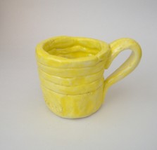 Folk Art Yellow Mini Cup Mug With Handle Art Pottery Signed - £19.28 GBP