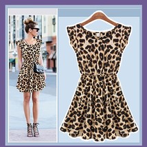 Soft Cotton Leopard Print Empire Waist Tank  Mini Sun Dress