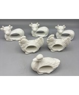 Vtg Japan Set Of 6 White Porcelain Animal Napkin Rings Duck Chicken Cow ... - $19.06