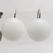 Vintage SOLID Sterling 925 Silver White Glass Button Non Pierced Earring... - $18.61