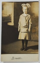 RPPC Young Girl Large Hair Bow Grace Paige c1910 Photo Postcard R3 - £6.35 GBP