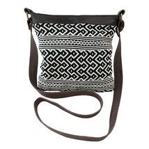Quagga Black &amp; White Boho Crossbody Bag – Woven Tribal Pattern, 9&quot;x9&quot; - $19.00