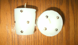 Bundle Lot Set of 2 New White Votive Candles with gold accents 1.75 in. tall - £1.53 GBP