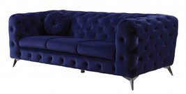 90" Blue Velvet Chesterfield Sofa With Silver Legs - $37,320.74 MXN