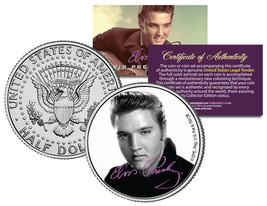 Elvis Presley &quot;B &amp; W Portrait&quot; JFK Kennedy Half Dollar US Coin *Licensed* - £6.78 GBP