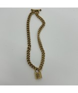 Juicy Couture Y2K Style Lock Charm Necklace Gold Tone Scepter Toggle Clo... - $40.00