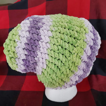 Soft and Fluffy Purple/Green Striped Hat- Handmade - £9.43 GBP