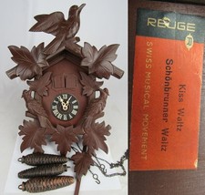 Vintage Cuckoo Clock Germany Black Forest Schonbrunner Waltz Double Door Musical - £186.40 GBP