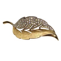 Stylish Windblown Leaf Brooch, Vintage Gold Tone Botanical Pin has One Half Brus - $28.06