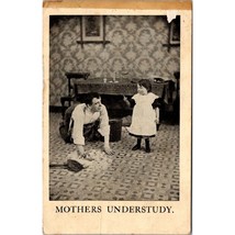 Antique Bamforth Photo Postcard, Mothers Understudy Dad Scrubbing Floor, 1910s - £7.07 GBP