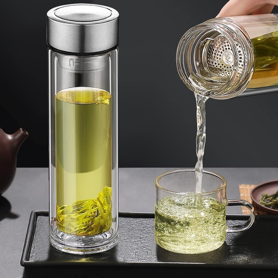 Glass Tea Infuser Bottle Tea Flood Cup 12oz/350ml Portable Tumbler Mug L... - $11.49