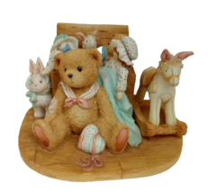 Cherished Teddies Christopher Bear with Toy Friends 1991 Rocking Horse &amp; Rabbit - £9.57 GBP