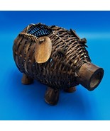 Wicker Pig Piggy Basket Planter Container Bamboo Feet And Nose - £29.40 GBP