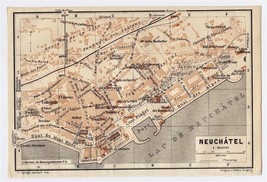 1911 Original Antique City Map Of Neuchatel / Switzerland - £17.11 GBP