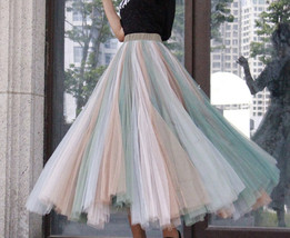 Rainbow Long Tulle Skirt Holiday Outfit Adult Plus Size Rainbow Tulle Maxi Skirt image 9