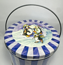 Penguin Ice Skating Cookie Candy Metal Tin Box H 5.5&quot; D 6.5&quot; Container w... - €12,39 EUR